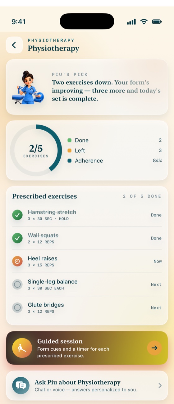 Piu guiding a physiotherapy exercise